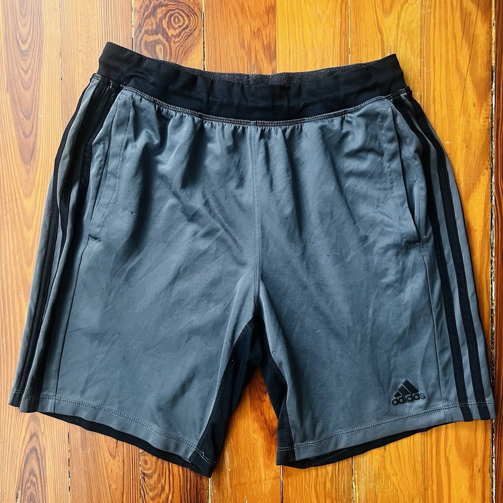 Adidas Climalite Athletic Shorts Men's M Black Gray Stripes Basketball Training